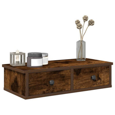 Berkfield Wall Shelf With Drawers Smoked Oak 60X25X15 Cm Engineered Wood - image 1