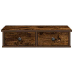 Berkfield Wall Shelf With Drawers Smoked Oak 60X25X15 Cm Engineered Wood - thumbnail 4