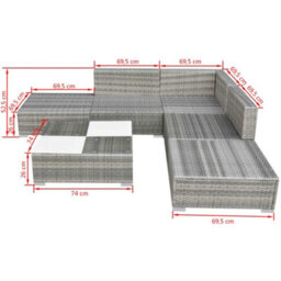 Vidaxl 6 Piece Garden Lounge Set With Cushions Poly Rattan Grey - thumbnail 5