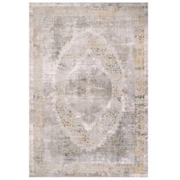 Loomed Grey Gold Metallic Traditional Medallion Distressed Living Area Rug 60X110Cm - thumbnail 7