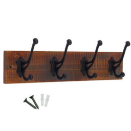 Keypak Rustic Wall-Mounted Coat Rack Heavy-Duty, 54 Cm Wooden Board With Iron Black Coat Hooks For Jackets, Hats