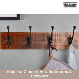 Keypak Rustic Wall-Mounted Coat Rack Heavy-Duty, 54 Cm Wooden Board With Iron Black Coat Hooks For Jackets, Hats - thumbnail 5