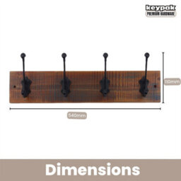 Keypak Rustic Wall-Mounted Coat Rack Heavy-Duty, 54 Cm Wooden Board With Iron Black Coat Hooks For Jackets, Hats - thumbnail 3