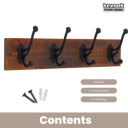 Keypak Rustic Wall-Mounted Coat Rack Heavy-Duty, 54 Cm Wooden Board With Iron Black Coat Hooks For Jackets, Hats - thumbnail 4