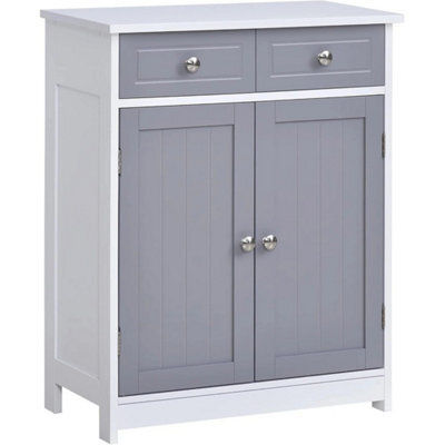 Bathroom Storage Cabinet 75Cm Freestanding White Grey Wooden 2 Drawers Cupboard - image 1