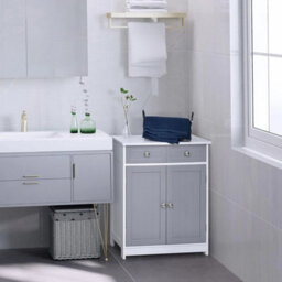 Bathroom Storage Cabinet 75Cm Freestanding White Grey Wooden 2 Drawers Cupboard - thumbnail 5
