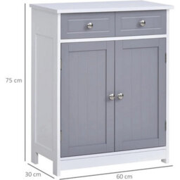 Bathroom Storage Cabinet 75Cm Freestanding White Grey Wooden 2 Drawers Cupboard - thumbnail 2