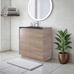 Plum&clay Matterhorn Oak Floor Standing Bathroom Vanity Unit With Black Basin (W)750mm (H)850mm - thumbnail 1