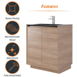 Plum&clay Matterhorn Oak Floor Standing Bathroom Vanity Unit With Black Basin (W)750mm (H)850mm - thumbnail 6
