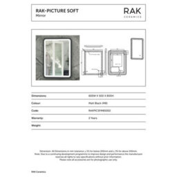 RAK Ceramics Rak Picture Soft 600X800mm Matt Black Illuminated Bathroom Mirror With Touch Sensor & Demister - thumbnail 2