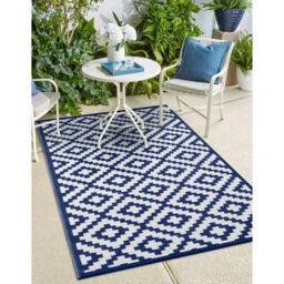 Green Decore Lightweight Reversible Stain Proof Plastic Outdoor Rug  Nirvana, Navy/white, 240Cmx300Cm (8Ftx10Ft) - thumbnail 1