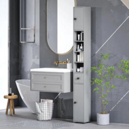 Tall Bathroom Cabinet Narrow Storage Unit Shelving Drawer Cupboard - thumbnail 1