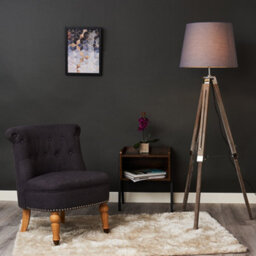 Valuelights Clipper Distressed Wood And Silver Chrome Tripod Floor Lamp With Grey Tapered Light Shade With 6W Led Gls Bulb - thumbnail 5