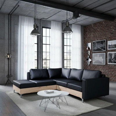 Orlando Wood Corner Sofa Hr Foam Polyurethane Wave Springs Metal Legs Wooden Frame 235X212X85Cm Black And Artisan Left - image 1