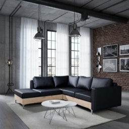 Orlando Wood Corner Sofa Hr Foam Polyurethane Wave Springs Metal Legs Wooden Frame 235X212X85Cm Black And Artisan Left - thumbnail 1