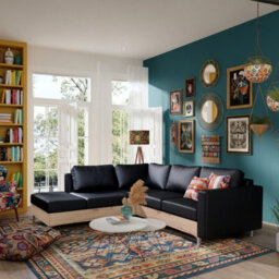 Orlando Wood Corner Sofa Hr Foam Polyurethane Wave Springs Metal Legs Wooden Frame 235X212X85Cm Black And Artisan Left - thumbnail 2