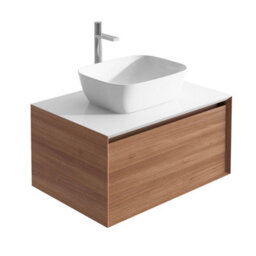 Plum&clay Matterhorn Oak Wall Hung Bathroom Vanity Unit With White Countertop (W)600mm (H)450mm