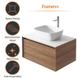 Plum&clay Matterhorn Oak Wall Hung Bathroom Vanity Unit With White Countertop (W)600mm (H)450mm - thumbnail 5