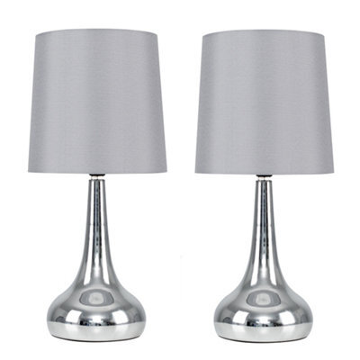 Valuelights Teardrop Pair Of Chrome Touch Table Lamps With Grey Shade - image 1