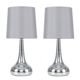 Valuelights Teardrop Pair Of Chrome Touch Table Lamps With Grey Shade - thumbnail 1