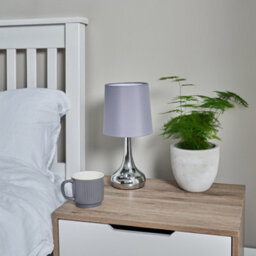 Valuelights Teardrop Pair Of Chrome Touch Table Lamps With Grey Shade - thumbnail 7