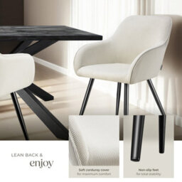 Tectake Set Of 4 Dining Chair Marilyn - Corduroy Look, Upholstered, Armchair, Continuous Backrest  - Cream/black - thumbnail 4