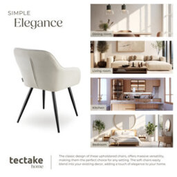 Tectake Set Of 4 Dining Chair Marilyn - Corduroy Look, Upholstered, Armchair, Continuous Backrest  - Cream/black - thumbnail 7