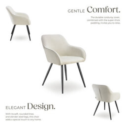 Tectake Set Of 4 Dining Chair Marilyn - Corduroy Look, Upholstered, Armchair, Continuous Backrest  - Cream/black - thumbnail 3