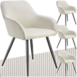 Tectake Set Of 4 Dining Chair Marilyn - Corduroy Look, Upholstered, Armchair, Continuous Backrest  - Cream/black - thumbnail 1