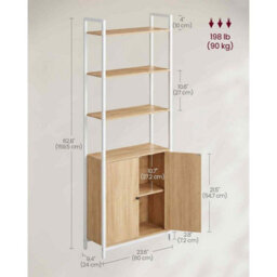 6-Tier Bookcase With Door, Adjustable Shelves And Metal Frame, Storage Cabinet, Golden Oak And Matte White - thumbnail 2