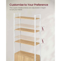 6-Tier Bookcase With Door, Adjustable Shelves And Metal Frame, Storage Cabinet, Golden Oak And Matte White - thumbnail 5