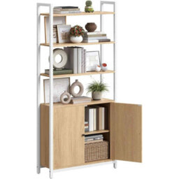 6-Tier Bookcase With Door, Adjustable Shelves And Metal Frame, Storage Cabinet, Golden Oak And Matte White - thumbnail 6