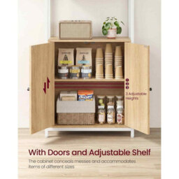 6-Tier Bookcase With Door, Adjustable Shelves And Metal Frame, Storage Cabinet, Golden Oak And Matte White - thumbnail 4