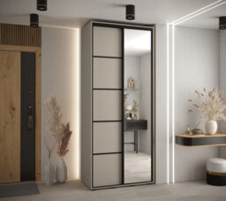 Arte Stylish Dakota V Sliding Door Wardrobe W1100mm H2350mm D600mm With Mirrored Door In Cashmere & Black Finish - thumbnail 2