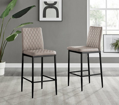 Furniturebox Milan Cappuccino Beige Diamond-Stiched Faux Leather Black Leg Padded Bar Stools (Set Of 2) - image 1