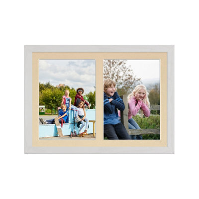 AK Frames 20X14 White Ash Modern Multi Photo Frame With Ivory Mount - Holds 2 Apertures (2X) A4 Photos - image 1