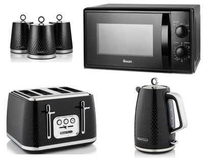 Swan Elegance Black 6-Piece Kitchen Set - Textured Gloss Black Finish With Chrome Accents.