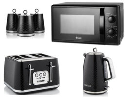 Swan Elegance Black 6-Piece Kitchen Set - Textured Gloss Black Finish With Chrome Accents.