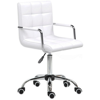 Mid Back Home Office Chair Swivel Computer Chair With Armrests, White - image 1