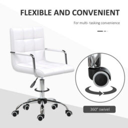 Mid Back Home Office Chair Swivel Computer Chair With Armrests, White - thumbnail 6
