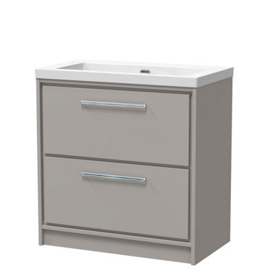 Balterley Modern Bathroom 2 Soft-Close Drawer Floor Standing Vanity Unit Fireclay Basin, Pebble Grey, 800mm - image 1