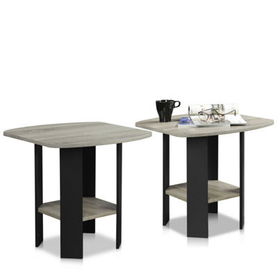 Walplus Vertical End Table With Storage Bin, French Oak Grey & Black - image 1