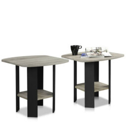 Walplus Vertical End Table With Storage Bin, French Oak Grey & Black
