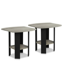 Walplus Vertical End Table With Storage Bin, French Oak Grey & Black - thumbnail 2