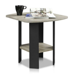 Walplus Vertical End Table With Storage Bin, French Oak Grey & Black - thumbnail 4