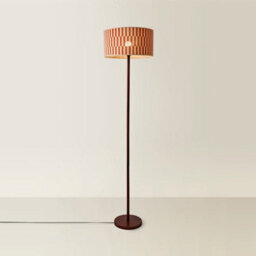 Valuelights Heather Dark Wood Floor Lamp With Orange Checkerboard Bamboo Shade - thumbnail 4