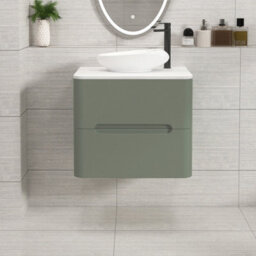 Royal Bathrooms Venice 600mm Sage Green Wall Mounted Bathroom Countertop Vanity Unit 2 Drawer With Nova Basin - thumbnail 1