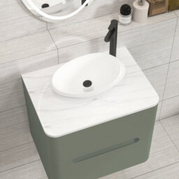 Royal Bathrooms Venice 600mm Sage Green Wall Mounted Bathroom Countertop Vanity Unit 2 Drawer With Nova Basin - thumbnail 6