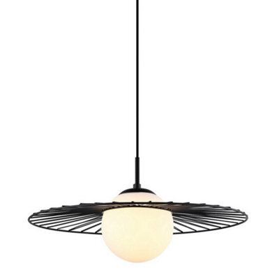 Luminosa Lighting Luminosa Modern Hanging Pendant Black 1 Light  With Black, White Shade, E27 - image 1