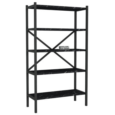 Urbn-Living Urbnliving 121Cm Height 5-Shelf Black Marble Wooden Bookcase With Metal Frame Home Décor Storage And Shelving Unit - image 1